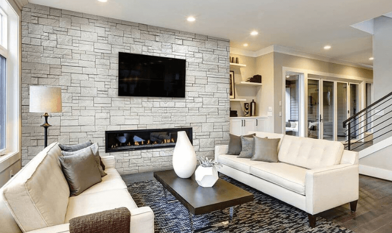 living room with Natural Stone Walls